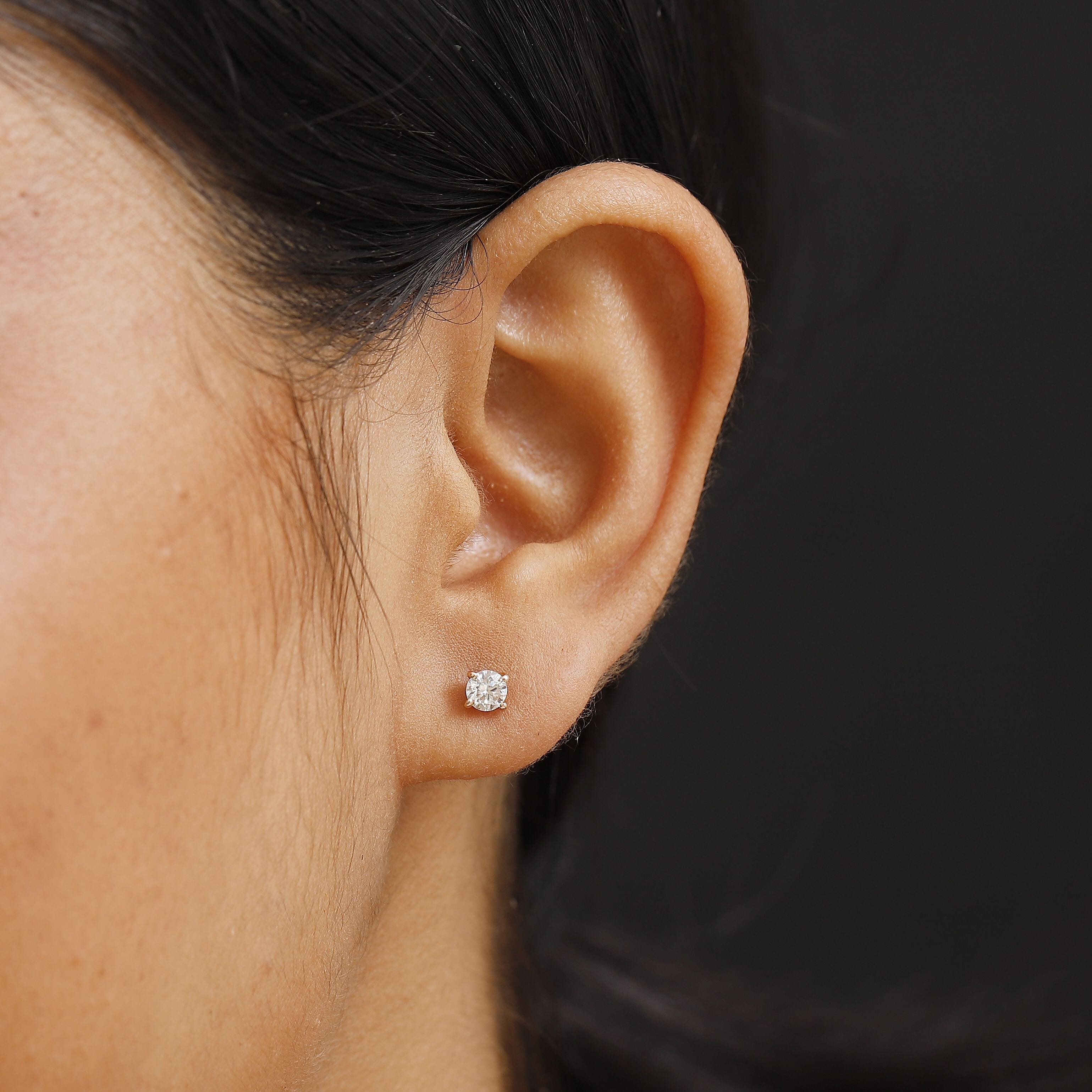 Moissanite Earring with Push Back in 18K Vermeil Rose Gold Plated Sterling Silver 0.48 Ct.