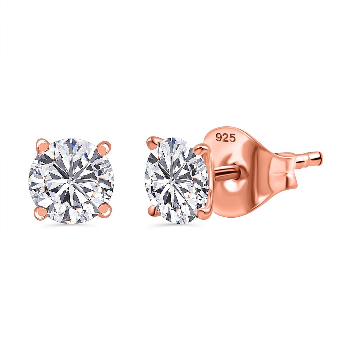 Moissanite Solitaire Stud Earrings with Push Back in Sterling Silver