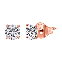 Moissanite Solitaire Stud Earrings with Push Back in Rhodium Overlay Sterling Silver 0.81 Ct.