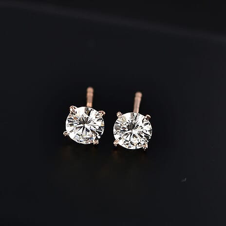 Moissanite Earring with Push Back in 18K Vermeil Rose Gold Plated Sterling Silver 0.81 Ct.