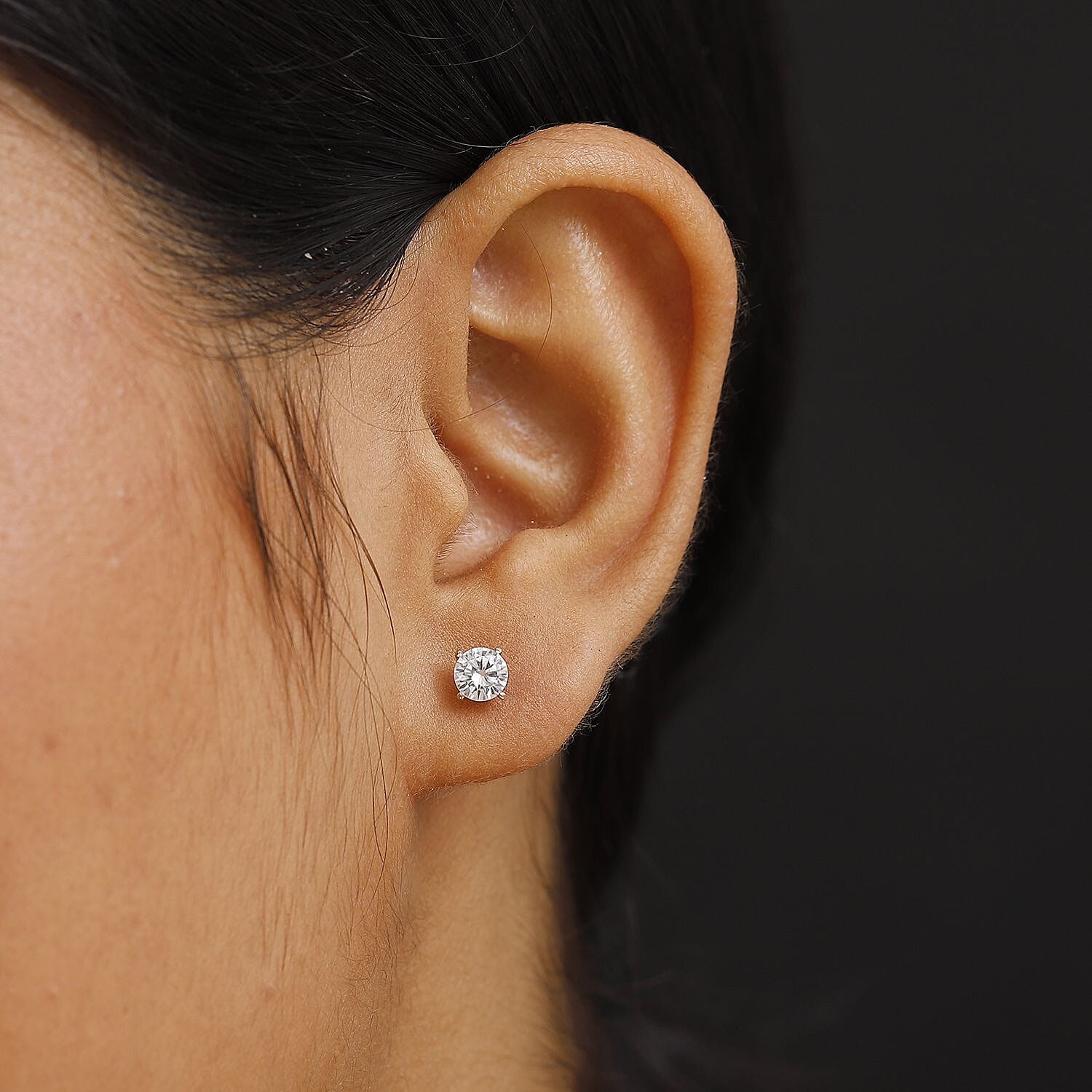 Moissanite Solitaire Stud Earrings with Push Back in Sterling Silver