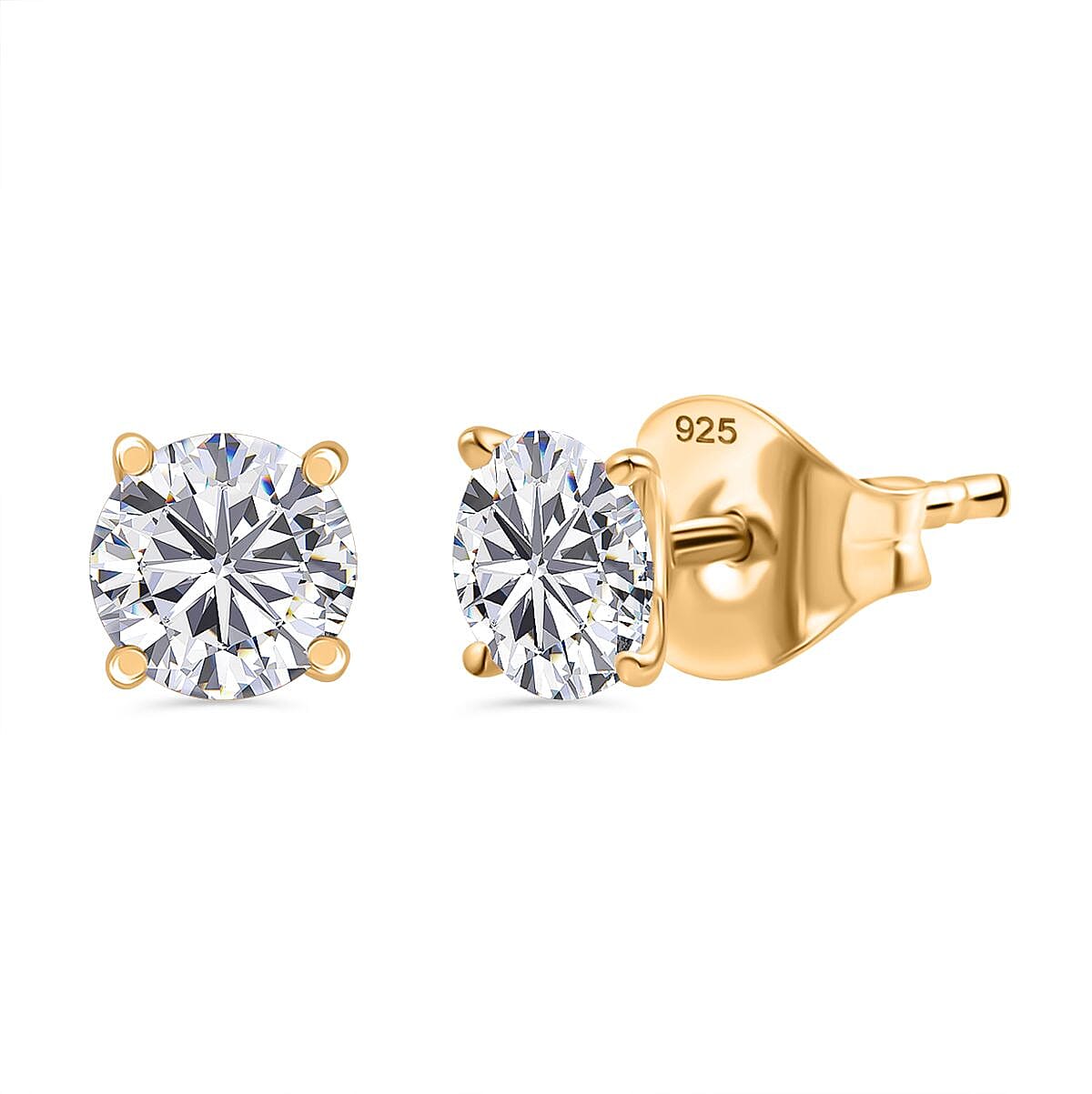 Moissanite Earring with Push Back in 18K Vermeil Yellow Gold Plated  Sterling Silver 0.81 Ct.