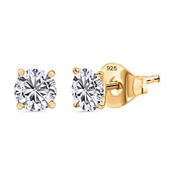 Moissanite Solitaire Stud Earrings with Push Back in Rhodium Overlay Sterling Silver 0.81 Ct.