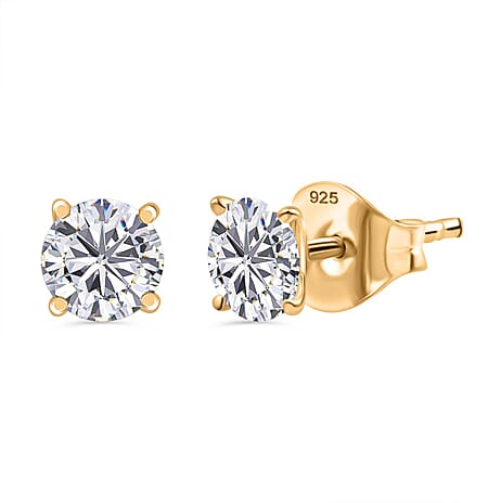 Moissanite Earring with Push Back in 18K Vermeil Yellow Gold Plated  Sterling Silver 0.81 Ct.