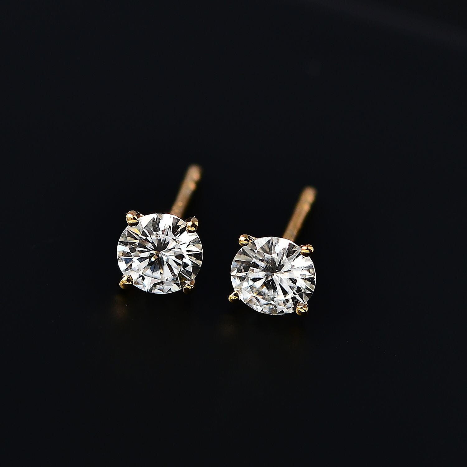 Moissanite Earring with Push Back in 18K Vermeil Yellow Gold Plated  Sterling Silver 0.81 Ct.