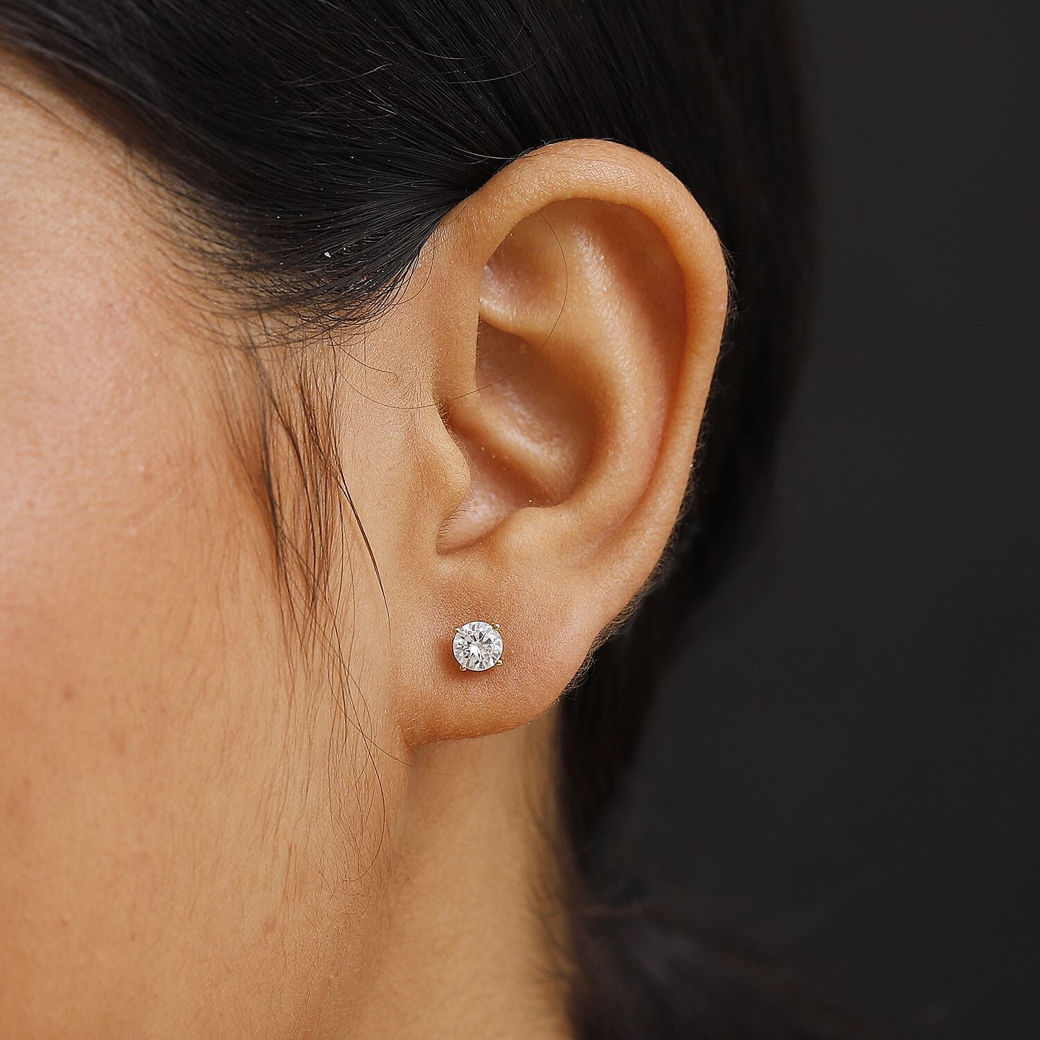 Moissanite Earring with Push Back in 18K Vermeil Yellow Gold Plated  Sterling Silver 0.81 Ct.