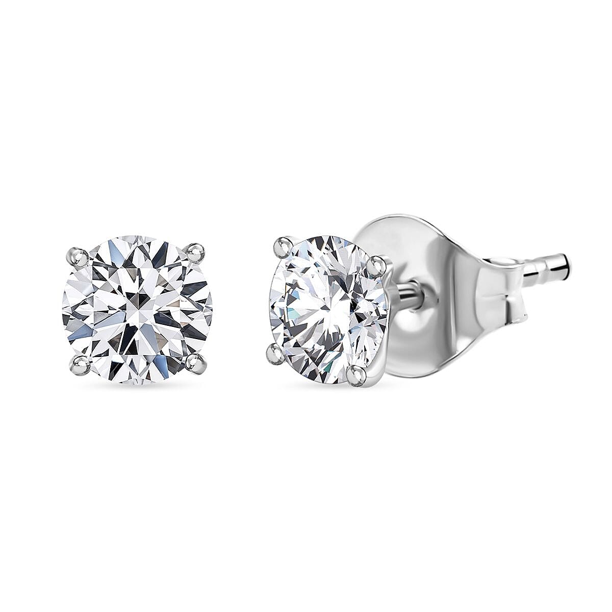 Moissanite Earrings with Push Back in Rhodium Overlay Sterling Silver 0.81 Ct.