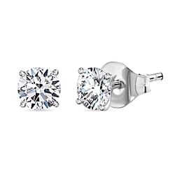 Moissanite Solitaire Stud Earrings with Push Back in Rhodium Overlay Sterling Silver 0.81 Ct.