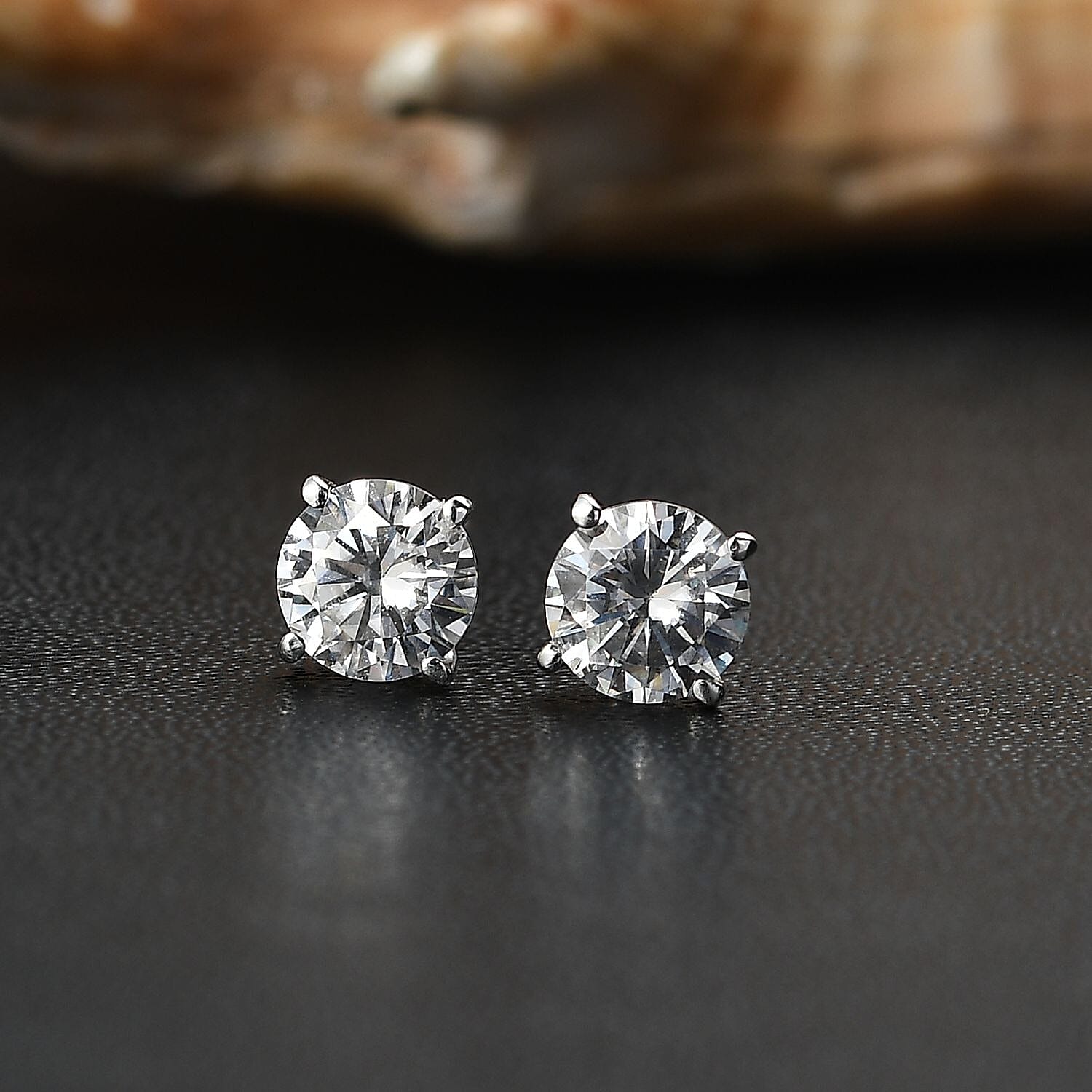 Moissanite Earrings with Push Back in Rhodium Overlay Sterling Silver 0.81 Ct.