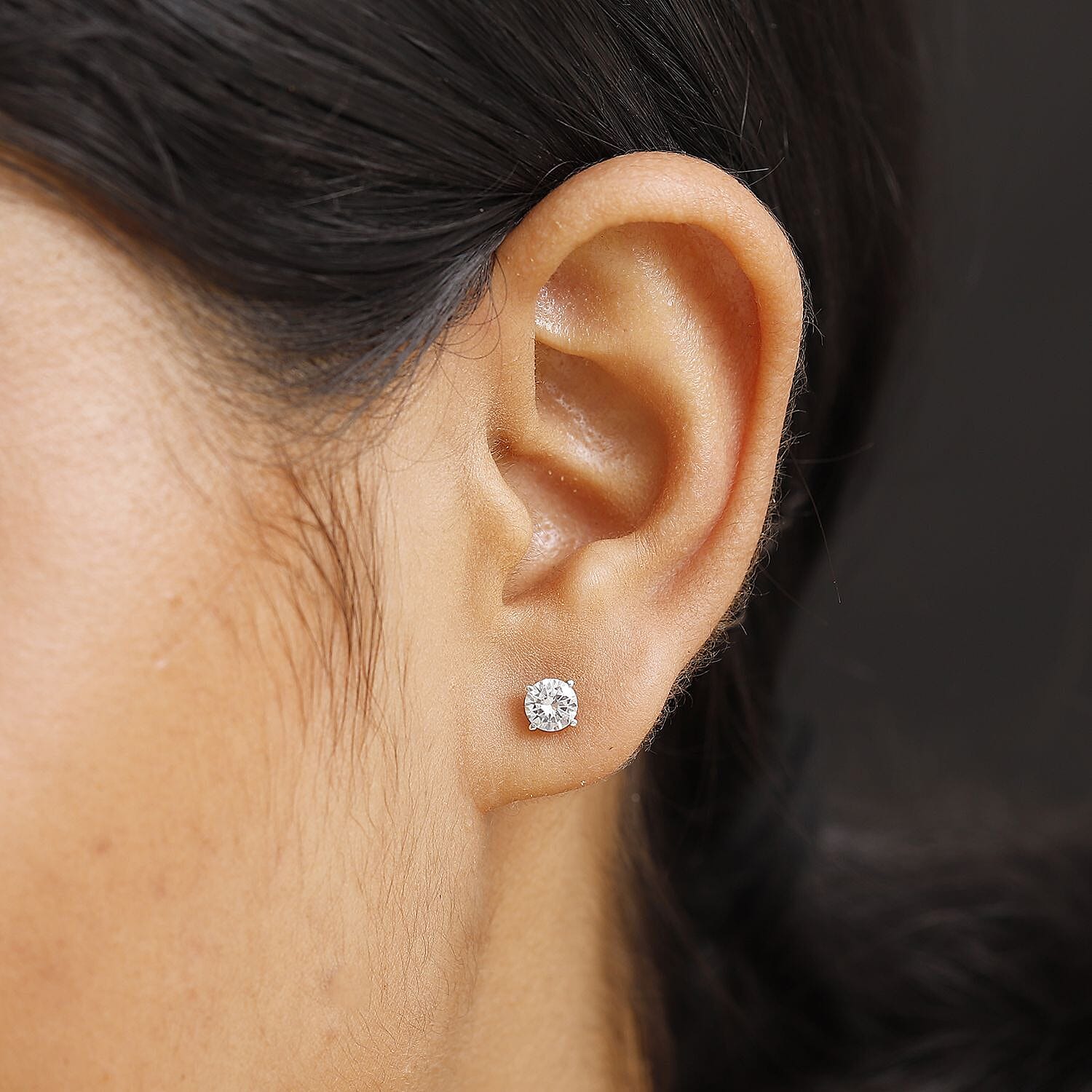 Moissanite Earrings with Push Back in Rhodium Overlay Sterling Silver 0.81 Ct.