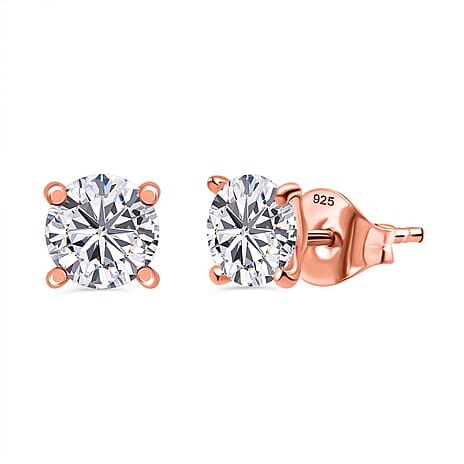 Moissanite  Solitaire Stud Push Post Earring in 18K RG Vermeil Sterling Silver 1.62 ct  1.506  Ct.