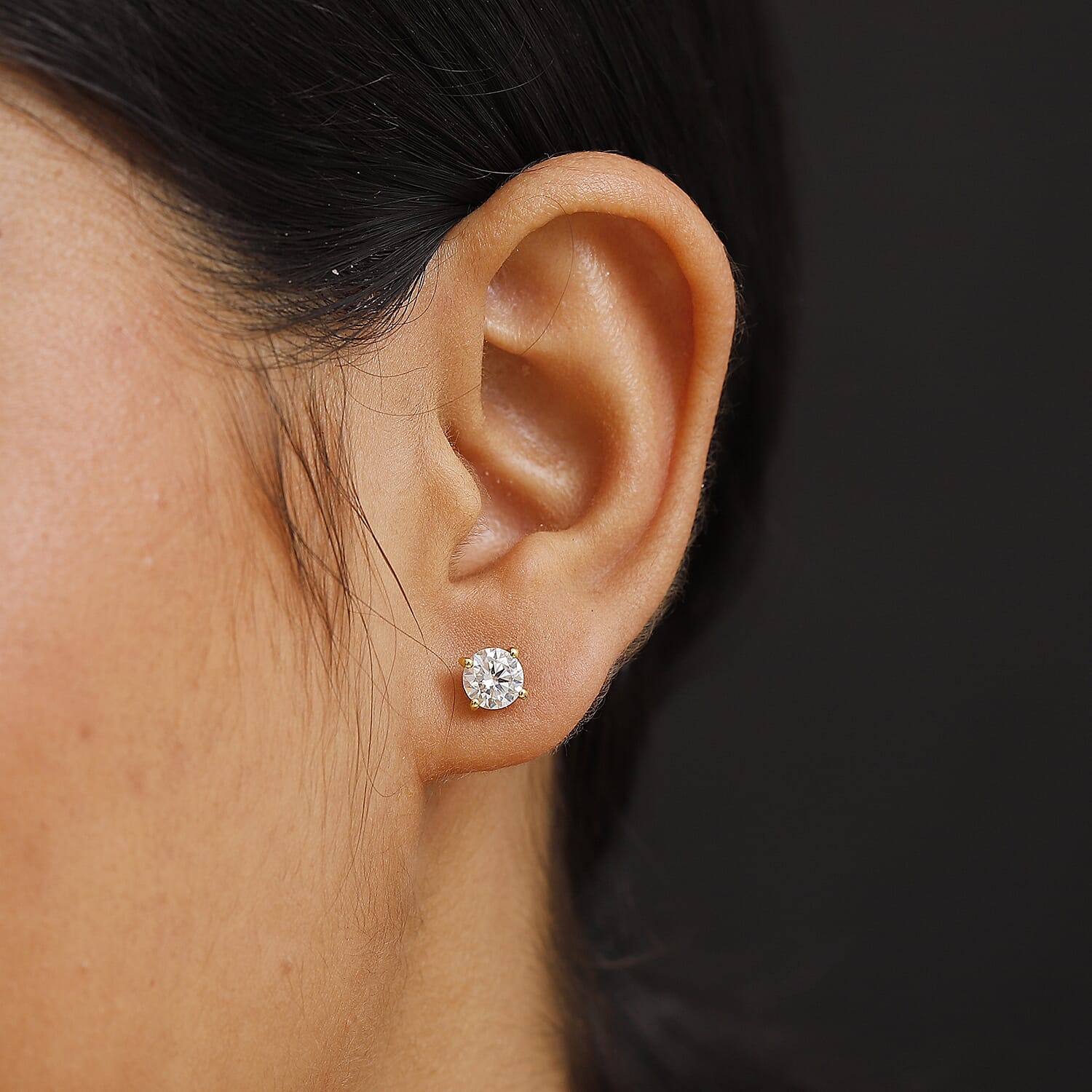 Moissanite Solitaire Stud Push Post Earring in 18K Vermeil Yellow Gold Plated Sterling Silver 1.51 Ct.