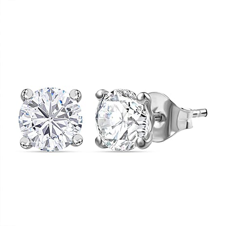 Moissanite  Solitaire Stud Push Post Earring in Rhodium Overlay Sterling Silver 1.62 ct  1.506  Ct.