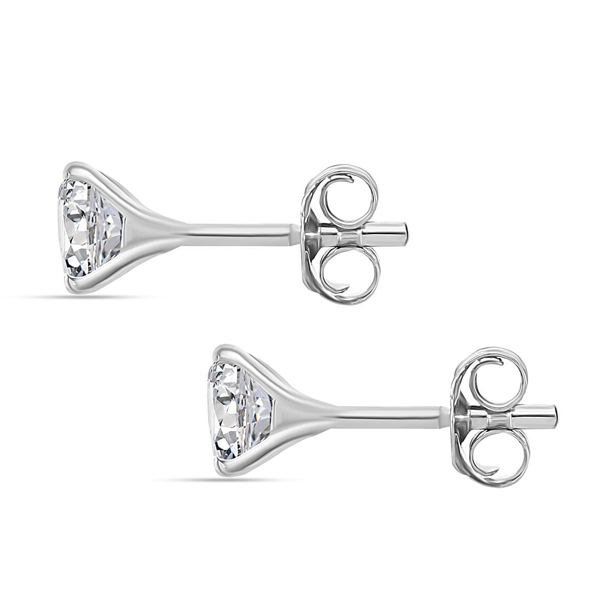 Moissanite Solitaire Stud Push Post Earring in Rhodium Overlay Sterling Silver 1.51 Ct.