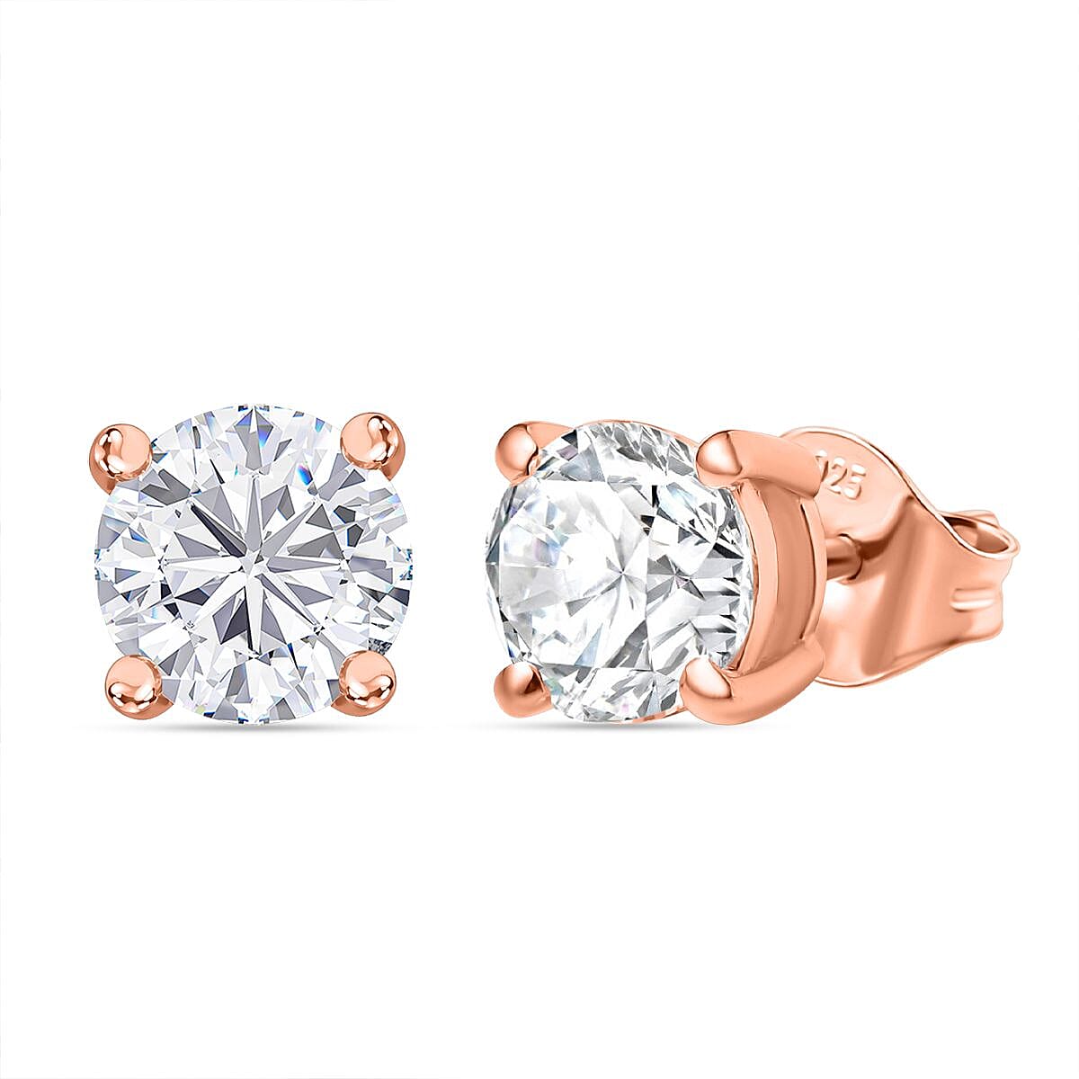 Moissanite Earring with Push Back in 18K Vermeil Rose Gold Plated Sterling Silver 1.88 Ct.