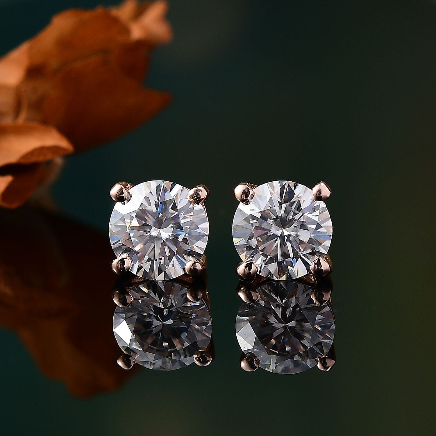 Moissanite Earring with Push Back in 18K Vermeil Rose Gold Plated Sterling Silver 1.88 Ct.