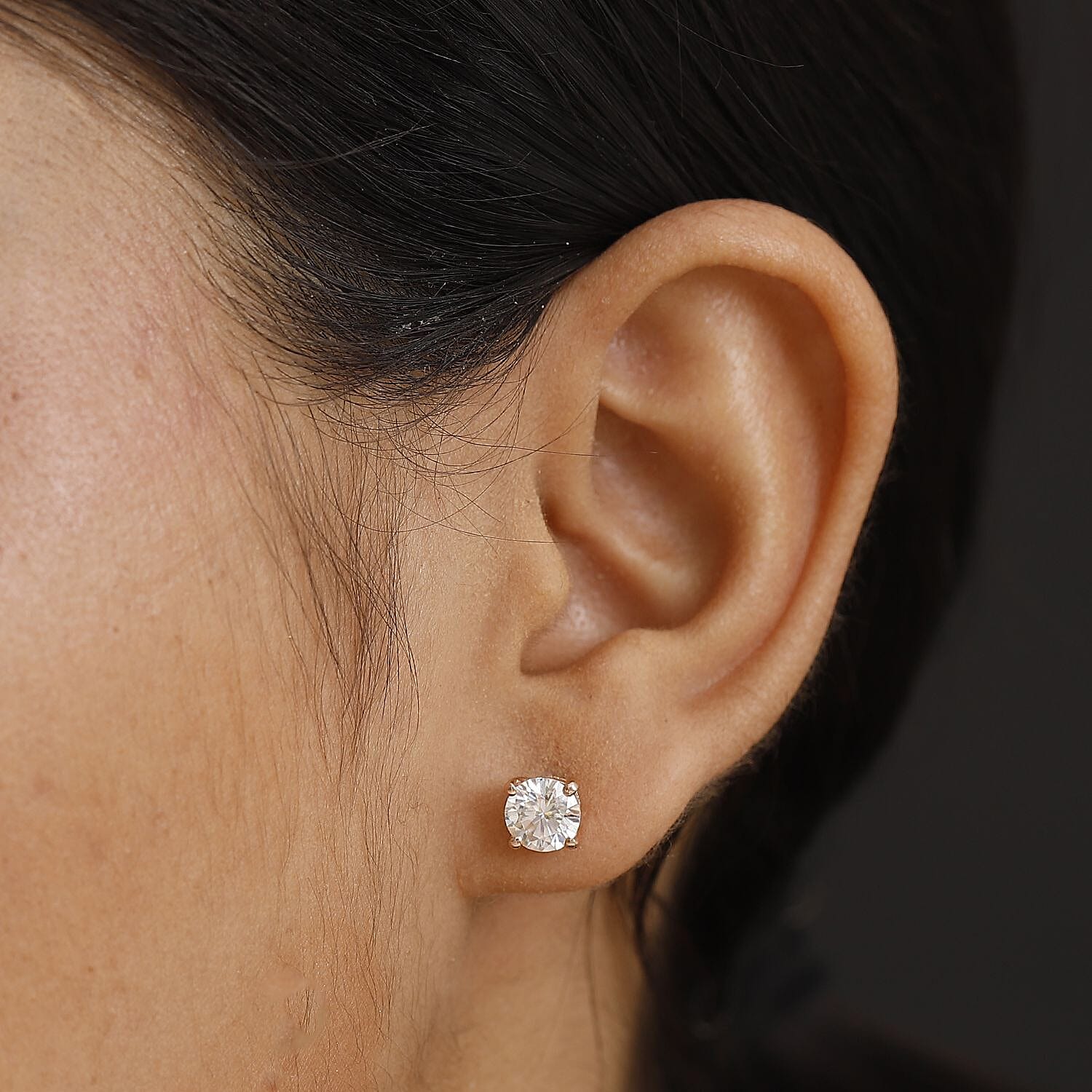 Moissanite Earring with Push Back in 18K Vermeil Rose Gold Plated Sterling Silver 1.88 Ct.