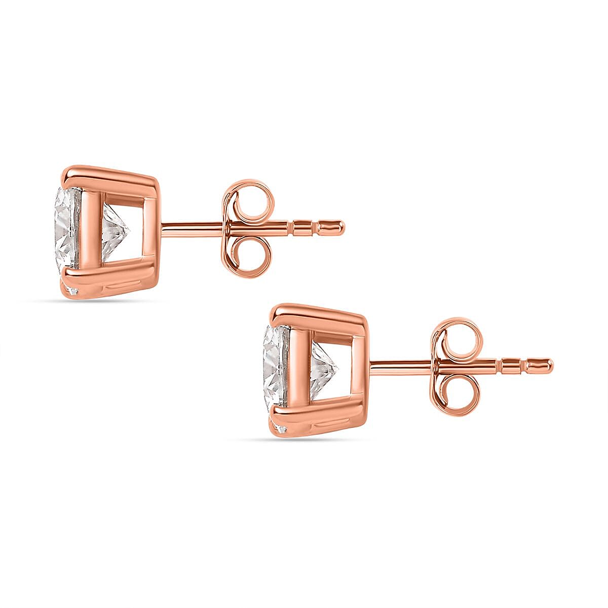 Moissanite Earring with Push Back in 18K Vermeil Rose Gold Plated Sterling Silver 1.88 Ct.