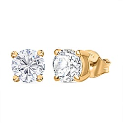Moissanite Solitaire Stud Earrings with Push Back in 18K Vermeil Yellow Gold Plated Sterling Silver