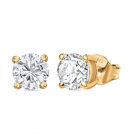 Moissanite Earring with Push Back in 18K Vermeil Yellow Gold Plated Sterling Silver 1.88 Ct.