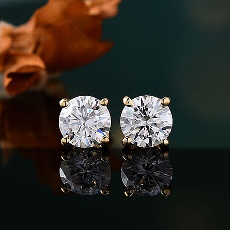 Moissanite Earring with Push Back in 18K Vermeil Yellow Gold Plated Sterling Silver 1.88 Ct.