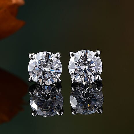 Moissanite Earring in Rhodium Overlay Sterling Silver 1.88 Ct.