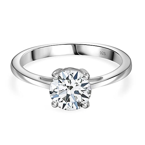 Moissanite Solitaire Ring in Rhodium Overlay Sterling Silver 0.94 Ct.
