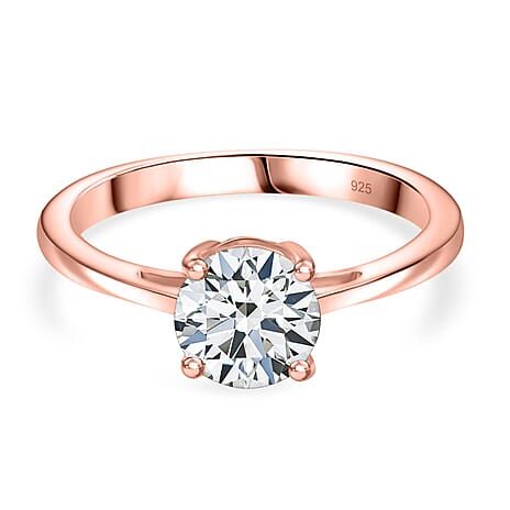 Moissanite Solitaire Ring in 18K Vermeil Rose Gold Plated Sterling Silver 0.94 Ct.