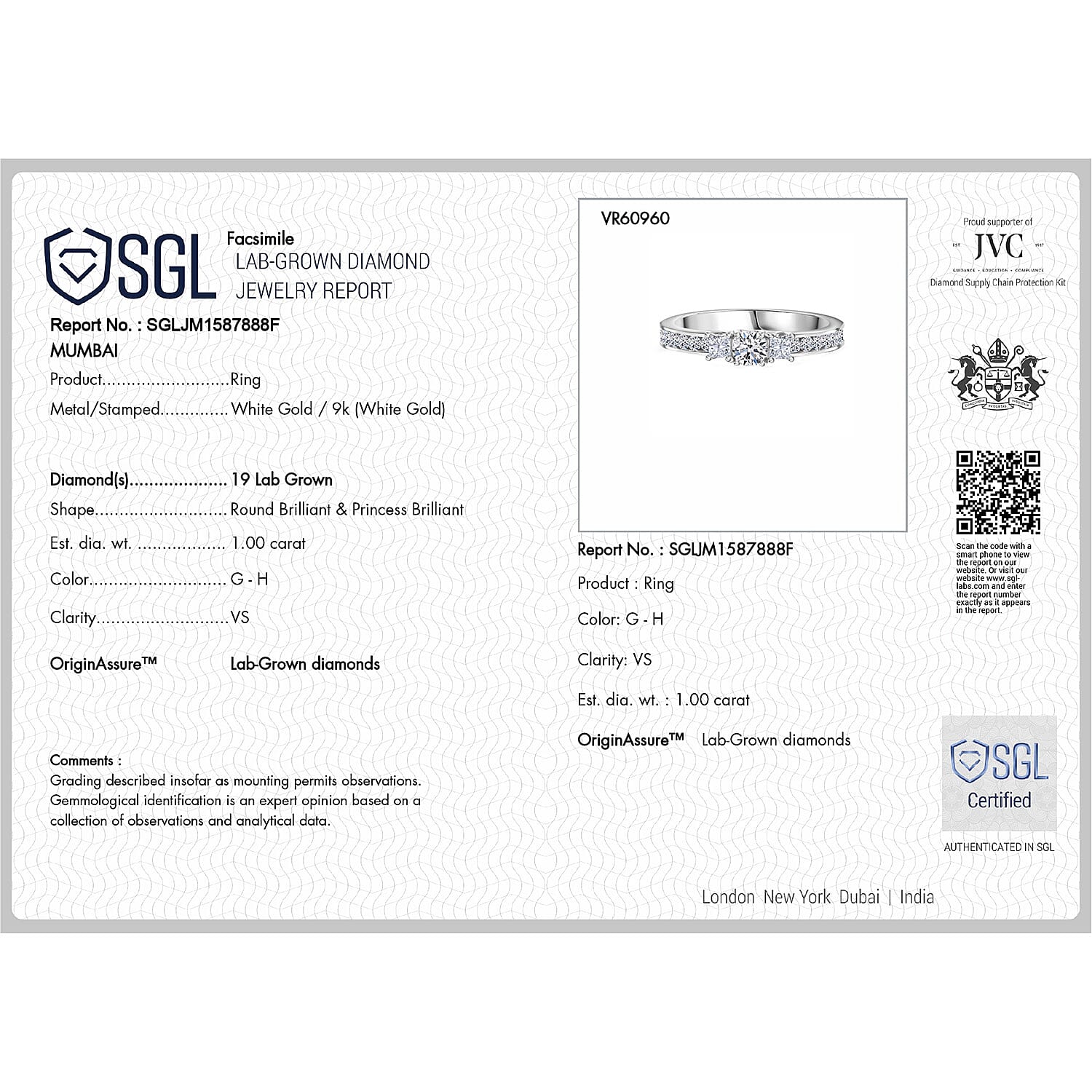 Luxuriant Diamond 9K White Gold SGL Certified Lab Grown Diamond (VS-G-H) Cluster Ring 1.00 Ct.