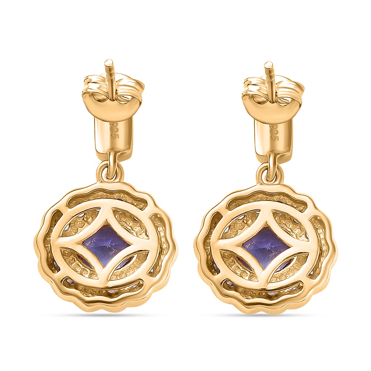 Tanzanite & White Zircon Dangling Earring with Push Back in 18K Vermeil Yellow Gold Plated Sterling Silver 1.33 Ct. Tanzanite & White Zircon Dangling Earring with Push Back in 18K Vermeil Yellow Gold Plated Sterling Silver 1.33 Ct.