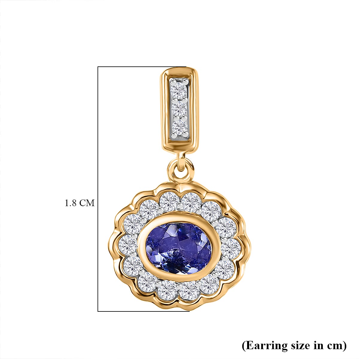 Tanzanite & White Zircon Dangling Earring with Push Back in 18K Vermeil Yellow Gold Plated Sterling Silver 1.33 Ct. Tanzanite & White Zircon Dangling Earring with Push Back in 18K Vermeil Yellow Gold Plated Sterling Silver 1.33 Ct.