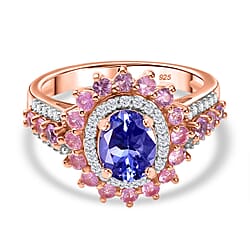 Tanzanite, Sapphire & White Zircon Cluster Ring in Sterling Silver