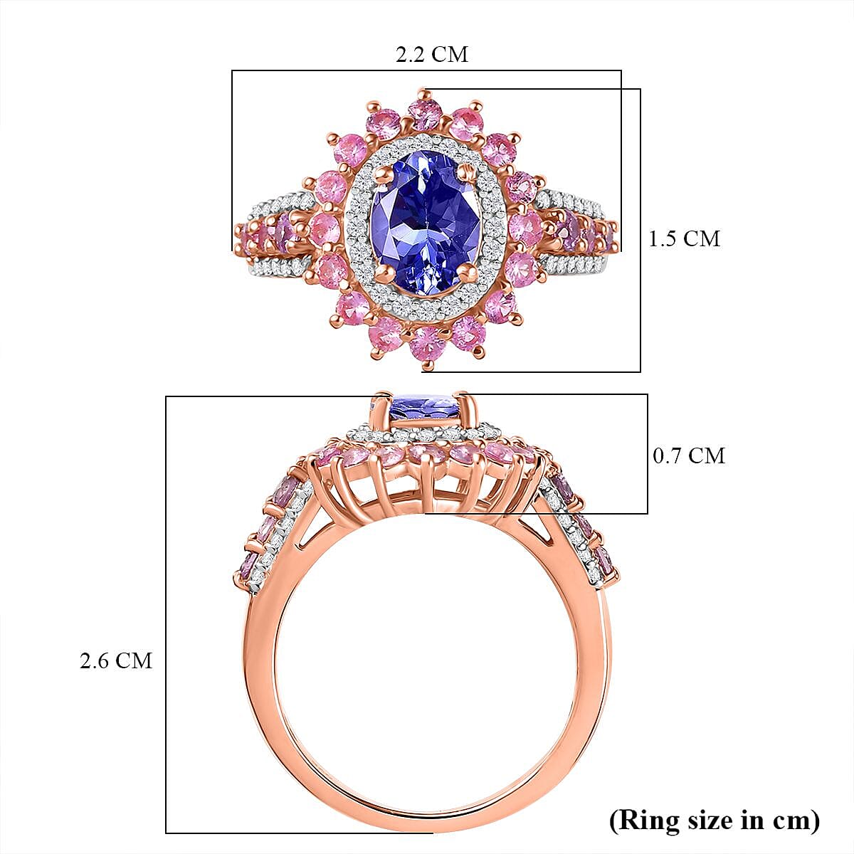 Tanzanite, Sapphire & White Zircon Cluster Ring in Sterling Silver Tanzanite, Sapphire & White Zircon Cluster Ring in Sterling Silver