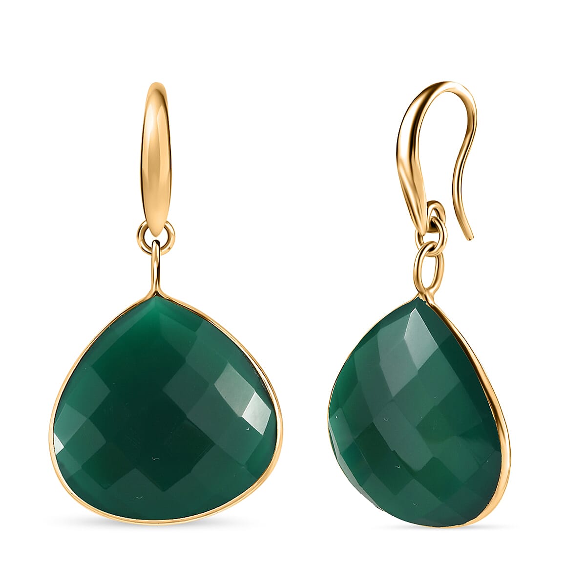 Green Onyx J Hoop Earrings in Yellow Gold Plated Sterling Silver 28.00 Ct.