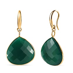 Green Onyx J Hoop Earrings in Yellow Gold Plated Sterling Silver 28.00 Ct.