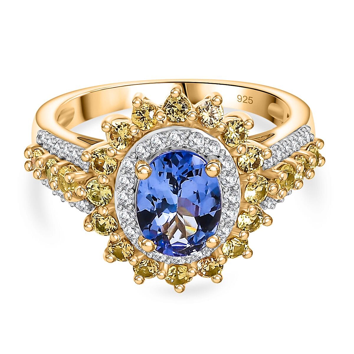 Tanzanite, Sapphire & White Zircon Cluster Ring in Sterling Silver