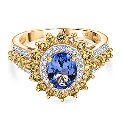 Tanzanite, Sapphire & White Zircon Cluster Ring in Sterling Silver