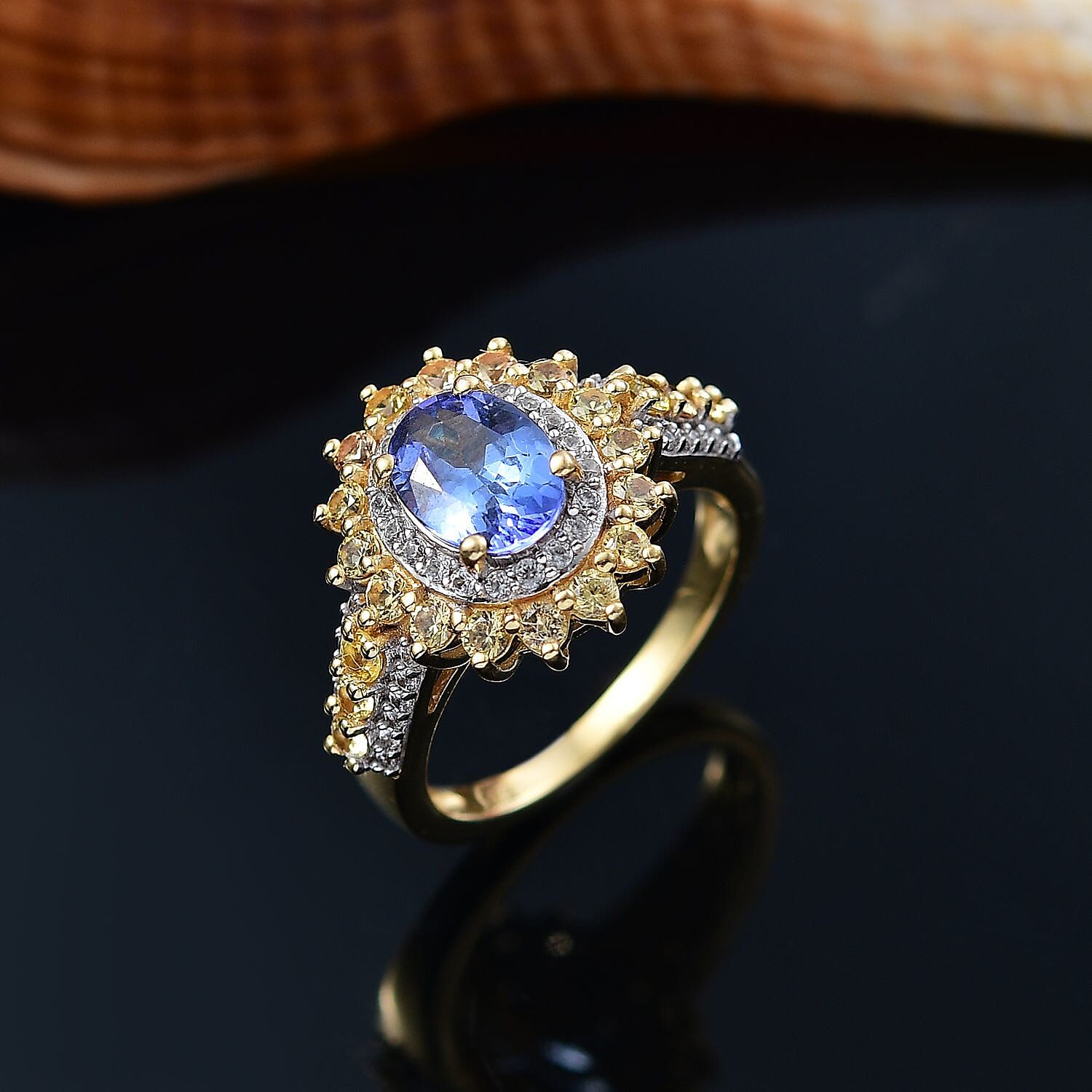Tanzanite, Sapphire & White Zircon Cluster Ring in Sterling Silver