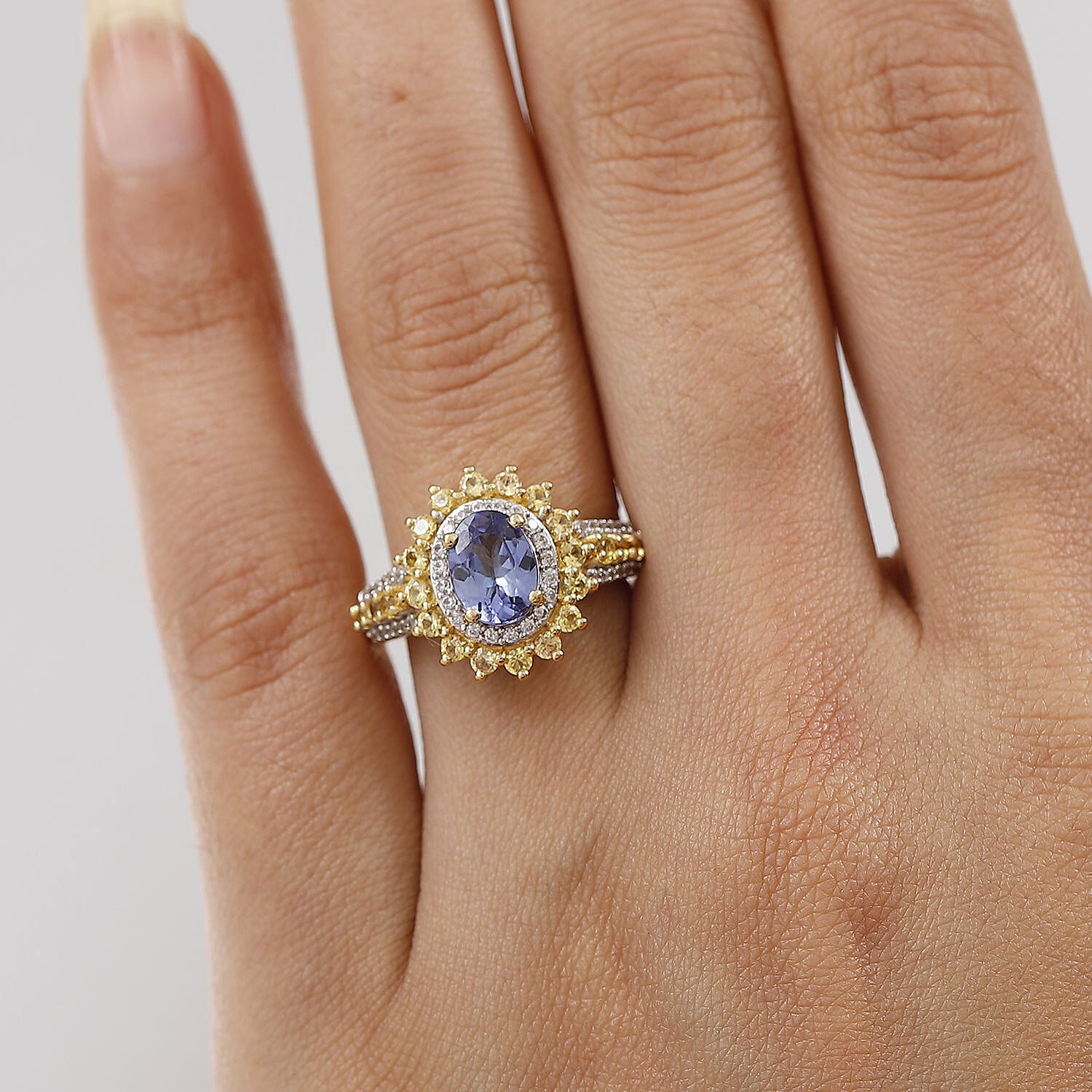 Tanzanite, Sapphire & White Zircon Cluster Ring in Sterling Silver