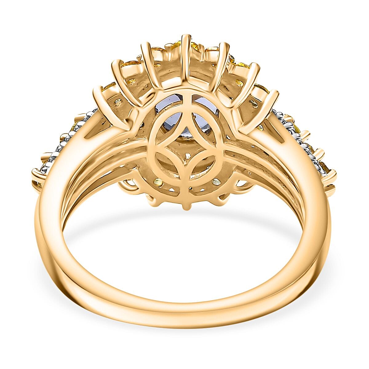 Tanzanite, Sapphire & White Zircon Cluster Ring in Sterling Silver