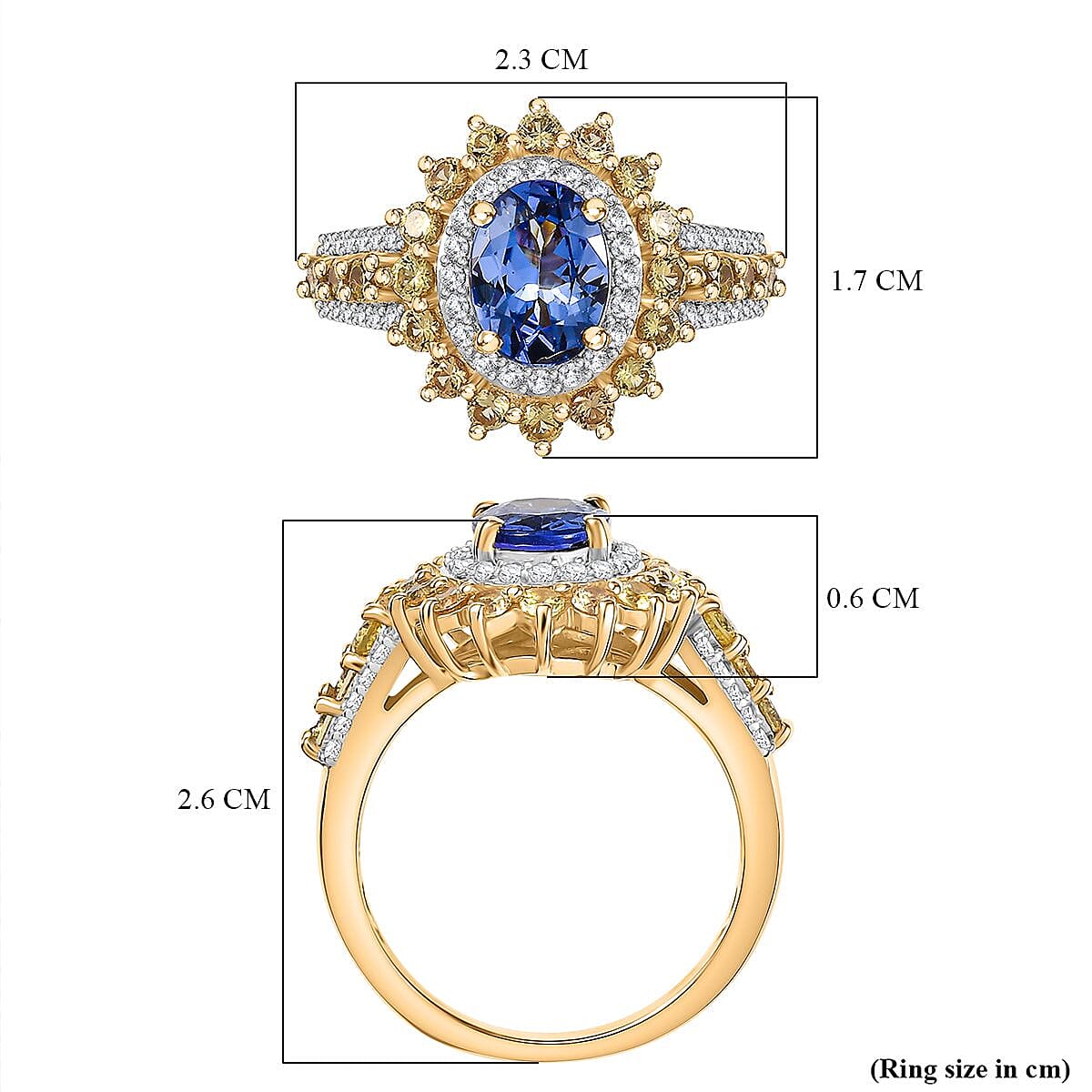 Tanzanite, Sapphire & White Zircon Cluster Ring in Sterling Silver