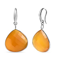 Green Onyx J Hoop Earrings in Yellow Gold Plated Sterling Silver 28.00 Ct.