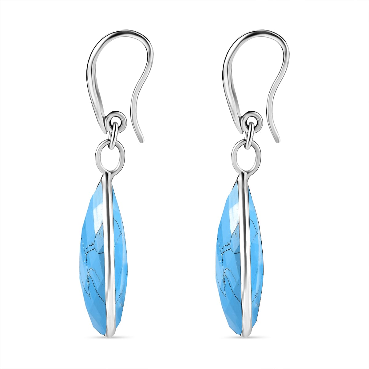 Blue Howlite J Hoop Earring in Rhodium Overlay Sterling Silver 28.00 Ct. Blue Howlite J Hoop Earring in Rhodium Overlay Sterling Silver 28.00 Ct.