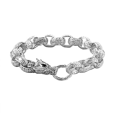 Royal Bali Collection - Handmade Sterling Silver Dragon Bracelet (Size - 7.5), Silver Wt. 28.53 Gms.