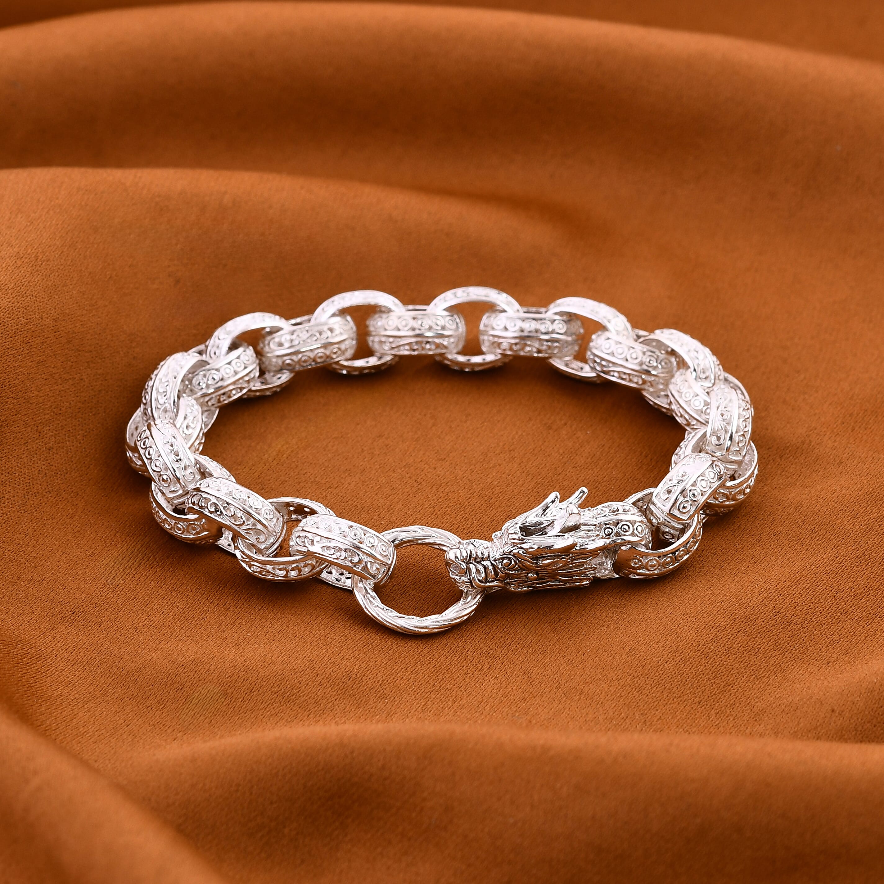 Royal Bali Collection - Handmade Sterling Silver Dragon Bracelet (Size - 7), Silver Wt. 26.35 Gms.