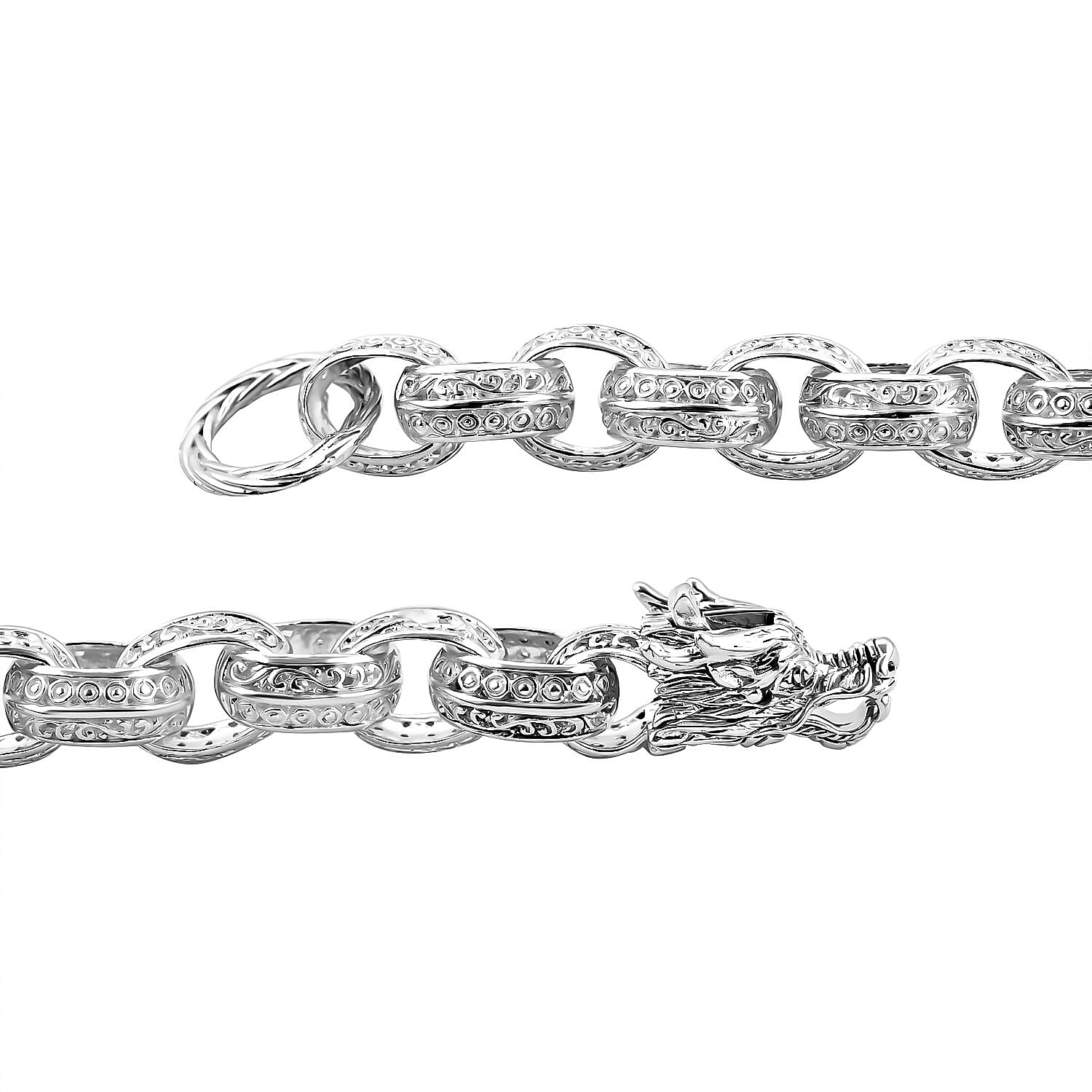Royal Bali Collection - Handmade Sterling Silver Dragon Bracelet (Size - 7), Silver Wt. 26.35 Gms.