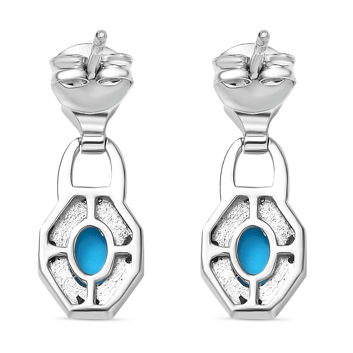 Sleeping Beauty Turquoise & White Zircon Dangling Push Back Earrings in Rhodium Overlay Sterling Silver 1.63 Ct. Sleeping Beauty Turquoise & White Zircon Dangling Push Back Earrings in Rhodium Overlay Sterling Silver 1.63 Ct.