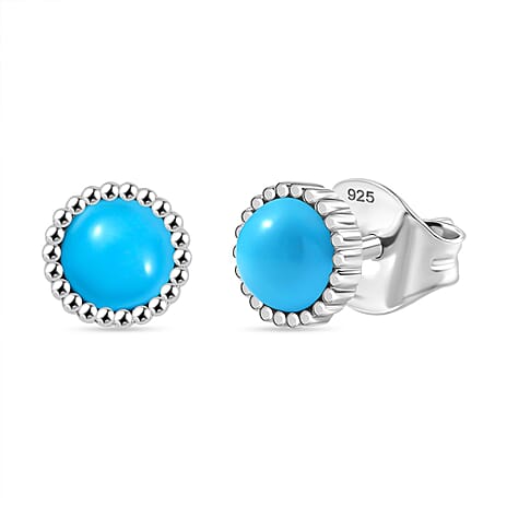 Sleeping Beauty Turquoise  Solitaire Stud Push Post Earring in Rhodium Overlay Sterling Silver 0.98 ct  1.036  Ct.