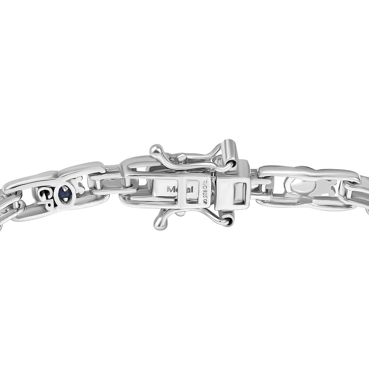 GP Ladybird Collection - White Zircon & Blue Sapphire Line Bracelet (Size - 7) in 18K Vermeil Yellow Gold Plated & Rhodium Overlay Sterling Silver, Silver Wt. 10.55 Gms.