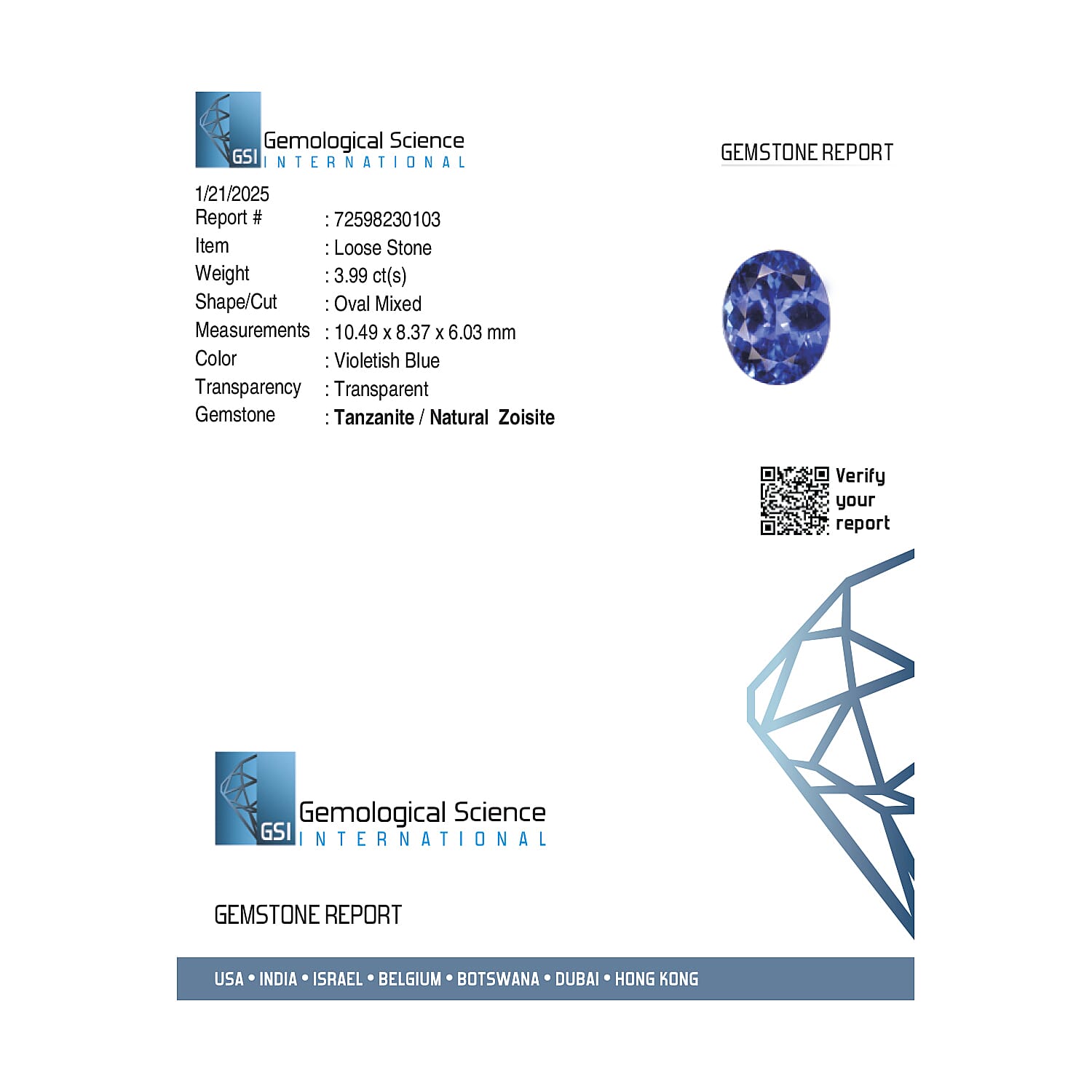 Tanzanite Oval Size Varies